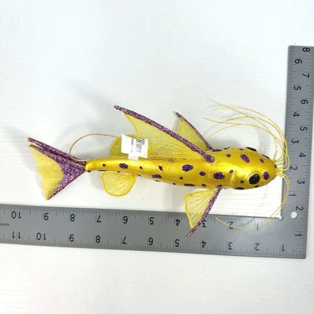 Catfish Ornament Glass Blown Glitter Whiskers‎ Hanging Whimsical Artsy Nautical